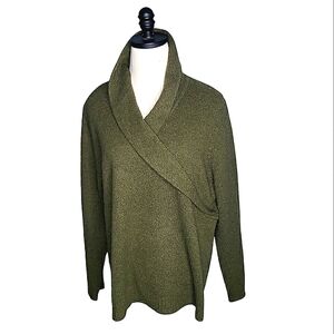 Lambswool Angora Blend Sweater 2X Shawl Collar Gorpcore Outdoors Green Olive